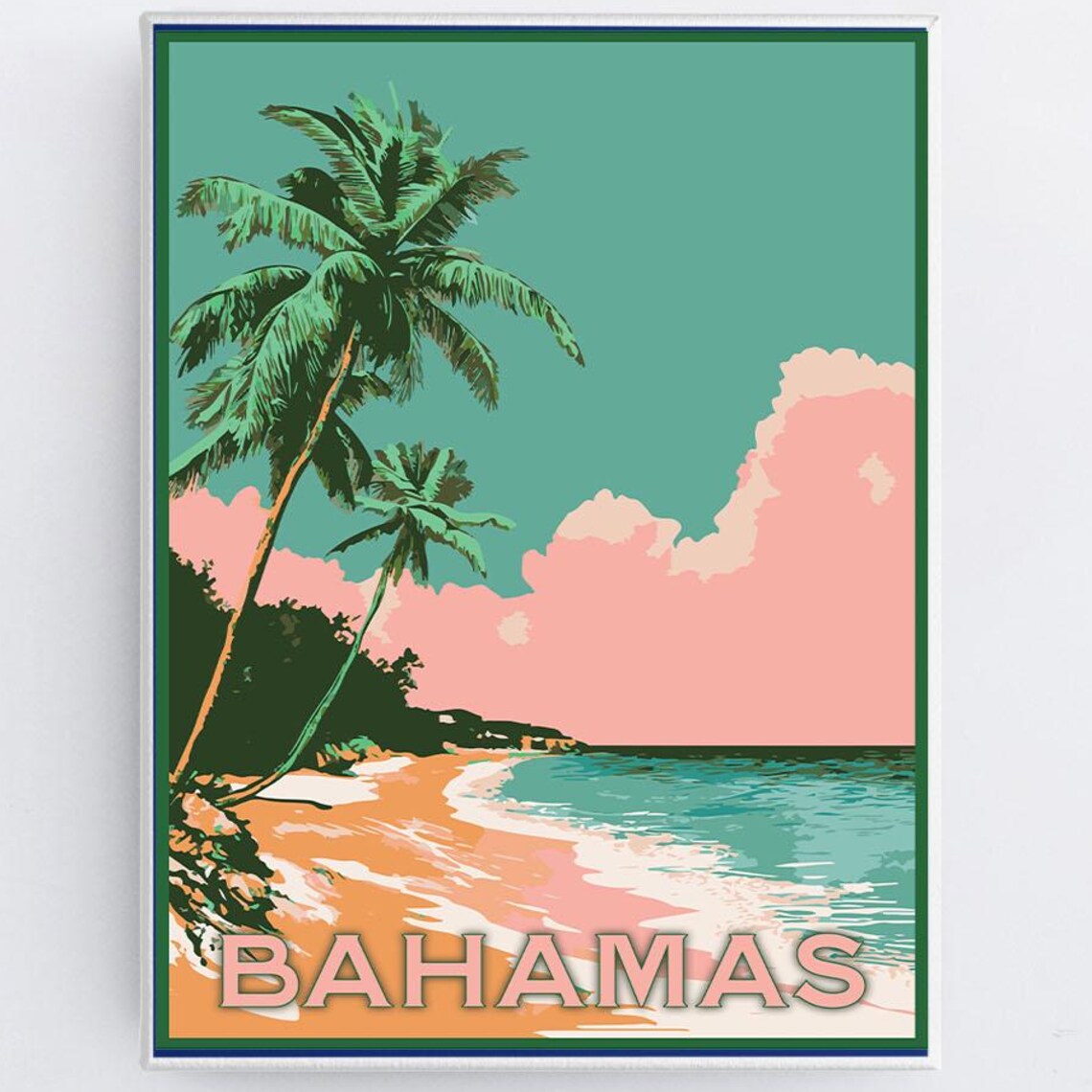 Bahamas Travel Poster Vintage Serigraph Style Wall Art Vacation Souvenir Frame Not Included