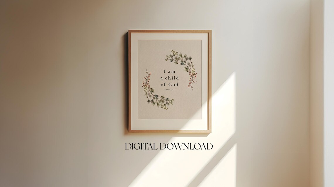 I Am a Child of God John 1:12 Painted Pine Berry Garland Print - Image 7