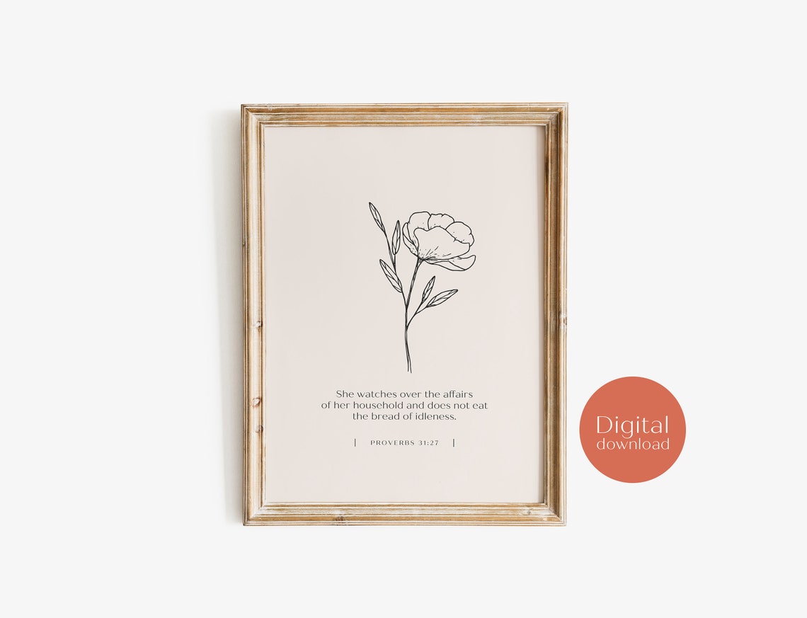 Proverbs 31 27 She Watches Over Her Household Line Art Verse Poster - Image 4