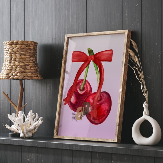 Red Cherry Poster Art Unique Design