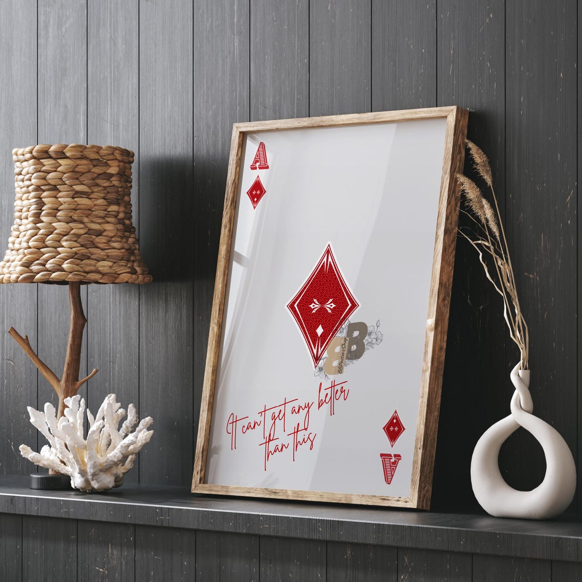 Ace of Diamonds Playing Card Illustration With Uplifting Script Poster