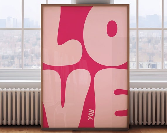 Love You Giant Pink Bubble Letter Romantic Typography Poster