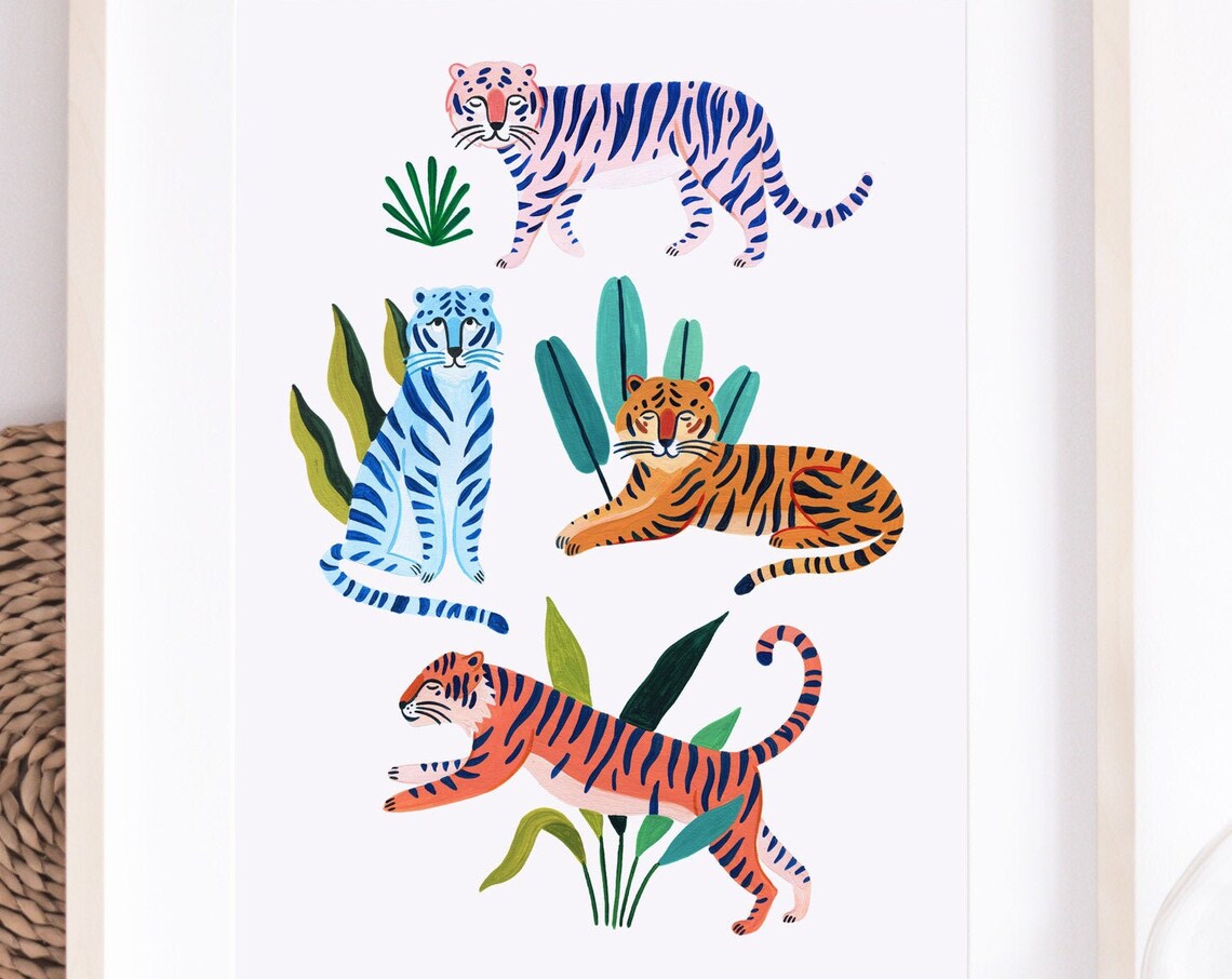 Jungle Tigers Art Print, Tropical Nursery Decor - Image 4