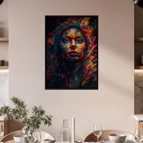 Colorful Soul Abstract Portrait Wall Art Vibrant Impasto Style Woman Face Print Modern Expressionist Home Decor Poster Unique Gift