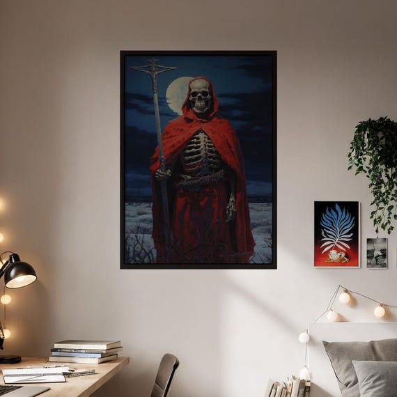 Silent Sentinel Grim Reaper Poster Dark Fantasy Gothic Wall Print Macabre Skeleton Art For Alternative Home Decor Halloween Gift