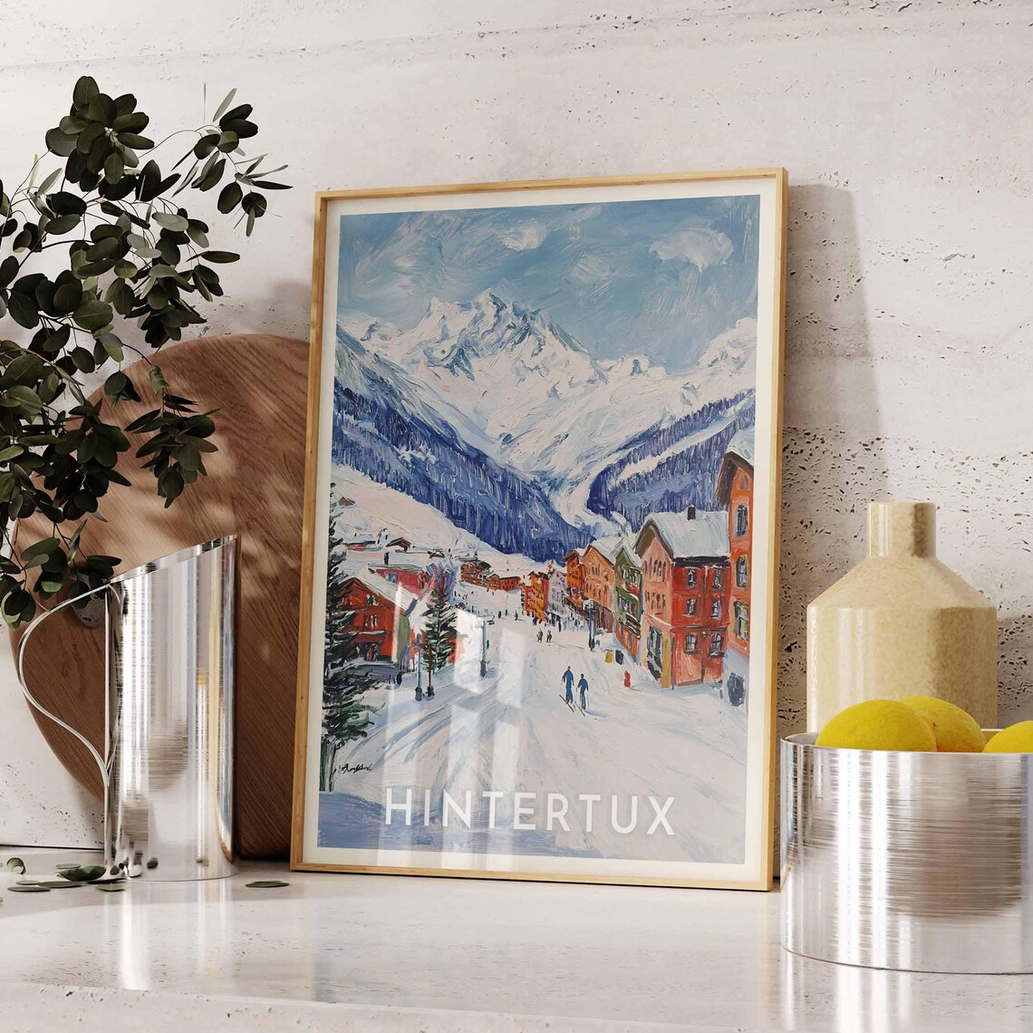 Hintertux Austria Painterly Colorful Alpine Ski Village Poster