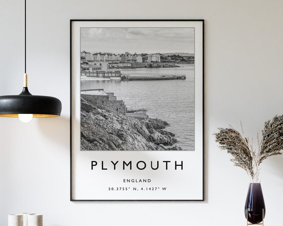 Plymouth Travel Print Plymouth Travel Poster England Travel Print English Print Black And White Travel Poster Travel Art Travel Gift