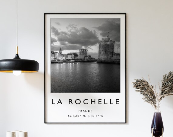 La Rochelle France Print Minimalist Black And White Travel Poster