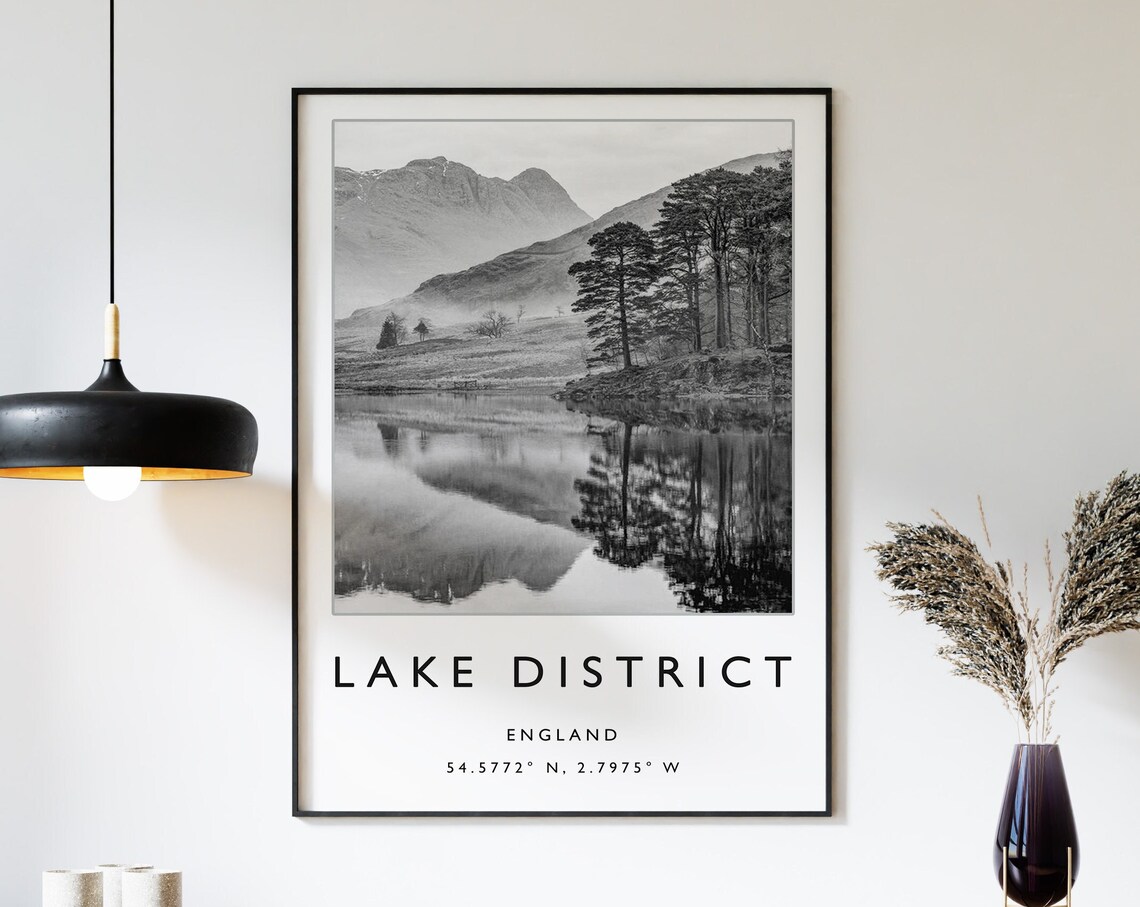 Lake District Black and White Travel Poster