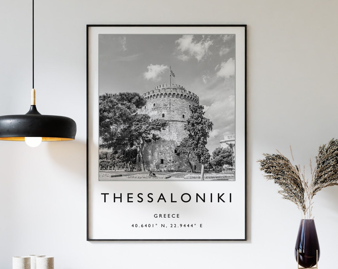 Thessaloniki Greece White Tower Black And White Travel Poster
