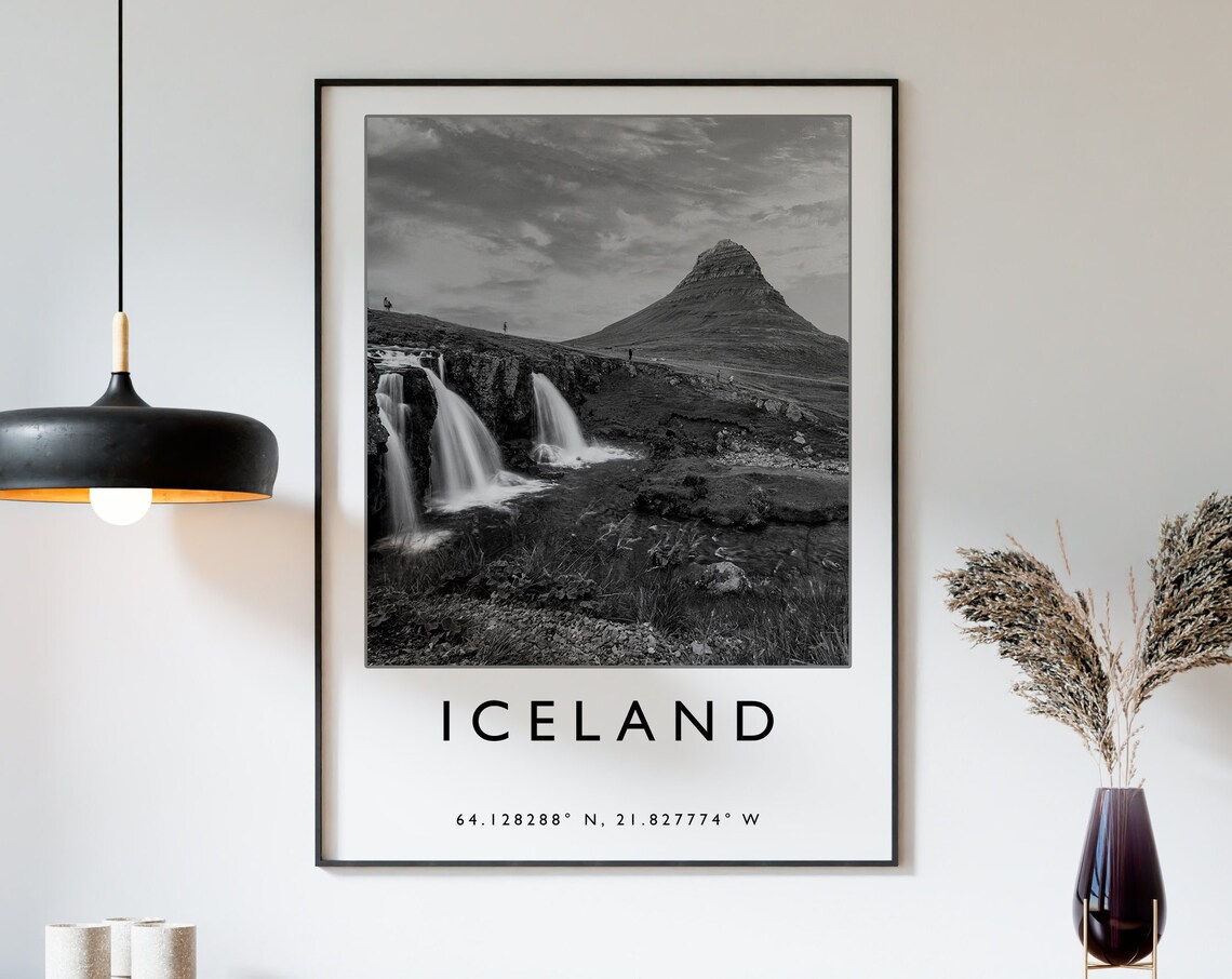 Iceland Travel Poster, Black and White Travel Art