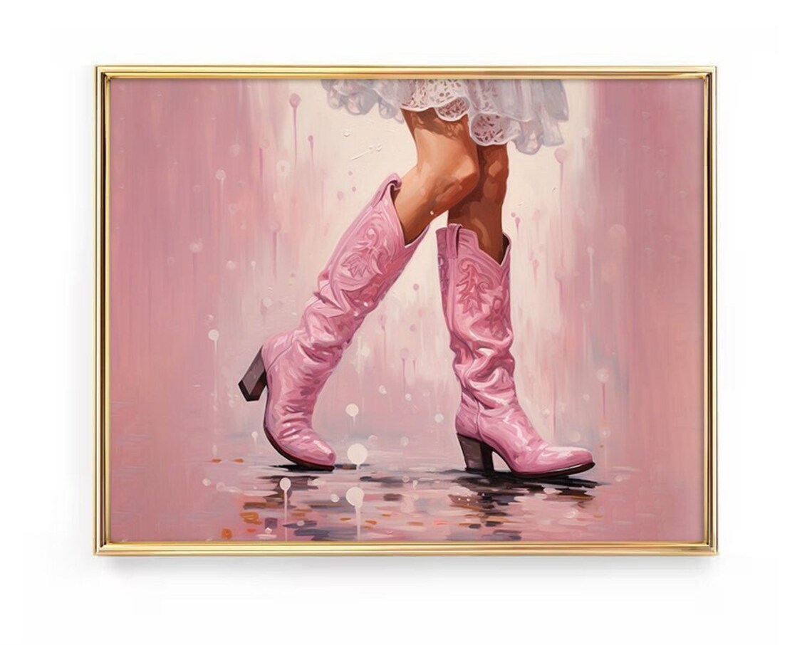 Cowgirl Pink Boots Rain Puddle Western Country Girl Art Poster