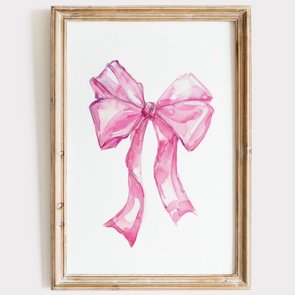 Pink Watercolor Ribbon Bow Coquette Preppy Girls Nursery Wall Art
