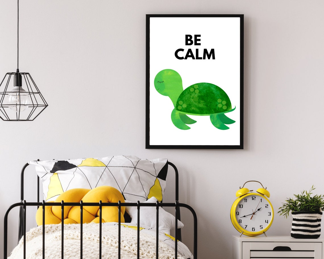 Be Calm Sweet Green Watercolor Turtle Nursery Affirmation Poster - Image 2
