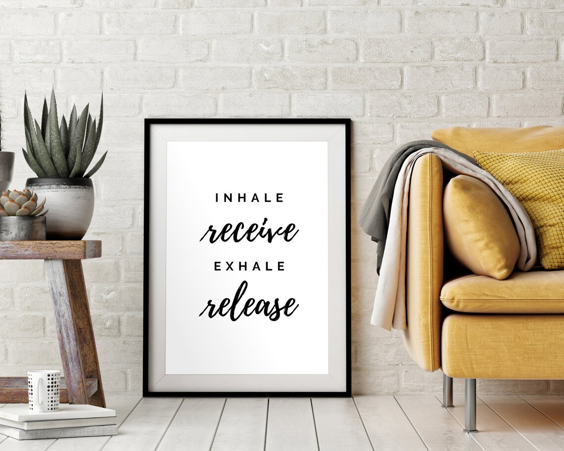 Inhale Exhale Black and White Yoga Mindfulness Art Print