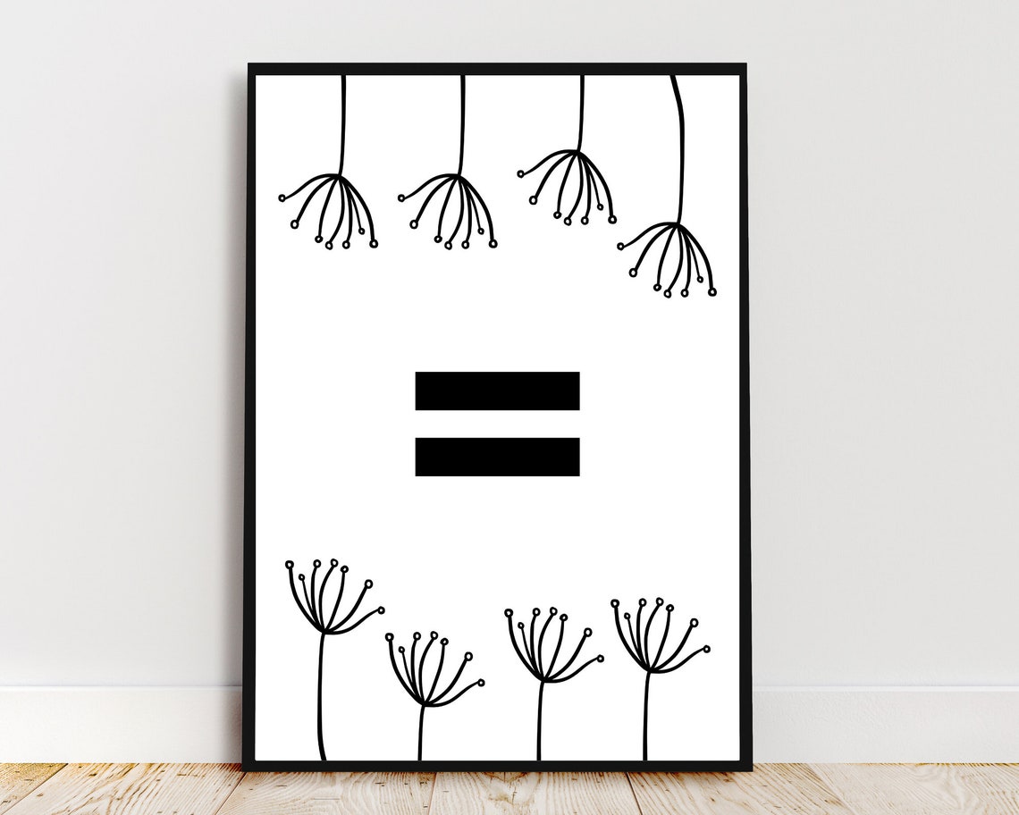 Equality Sign Dandelion Botanical Line Art Black White Poster - Image 5