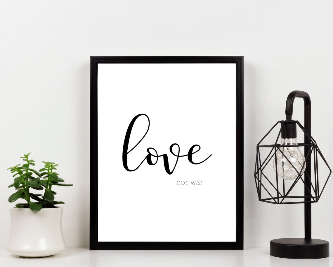 Love Not War Elegant Script Minimalist Black And White Wall Art - Image 2
