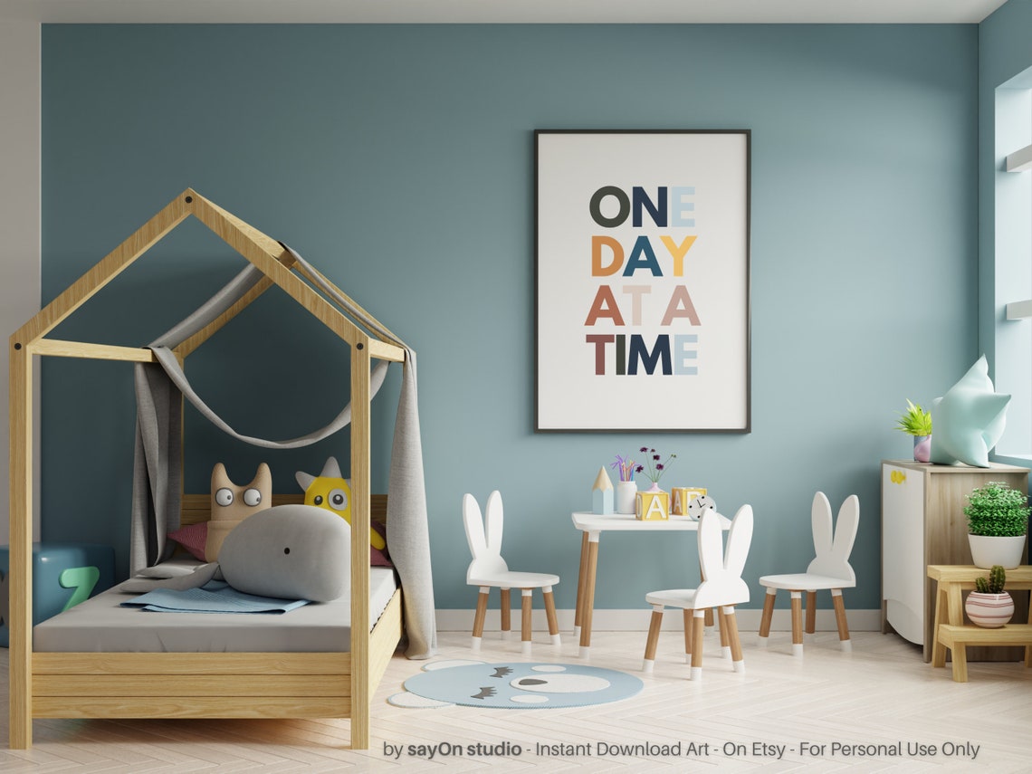 One Day At A Time Boho Rainbow Typography Motivational Quote Poster - Image 4