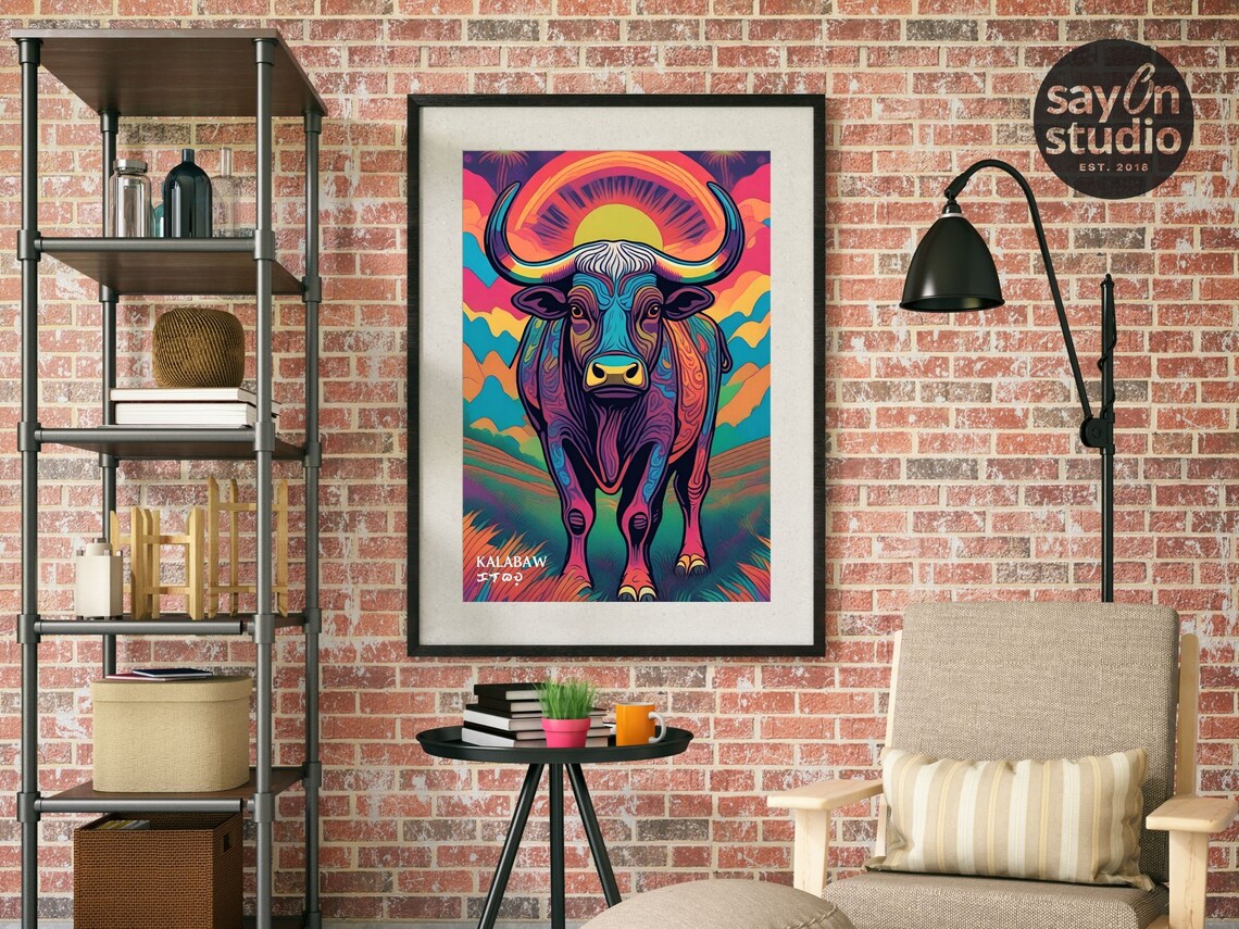 Philippine Carabao Kalabaw Psychedelic Rainbow Sunset Animal Poster - Image 4