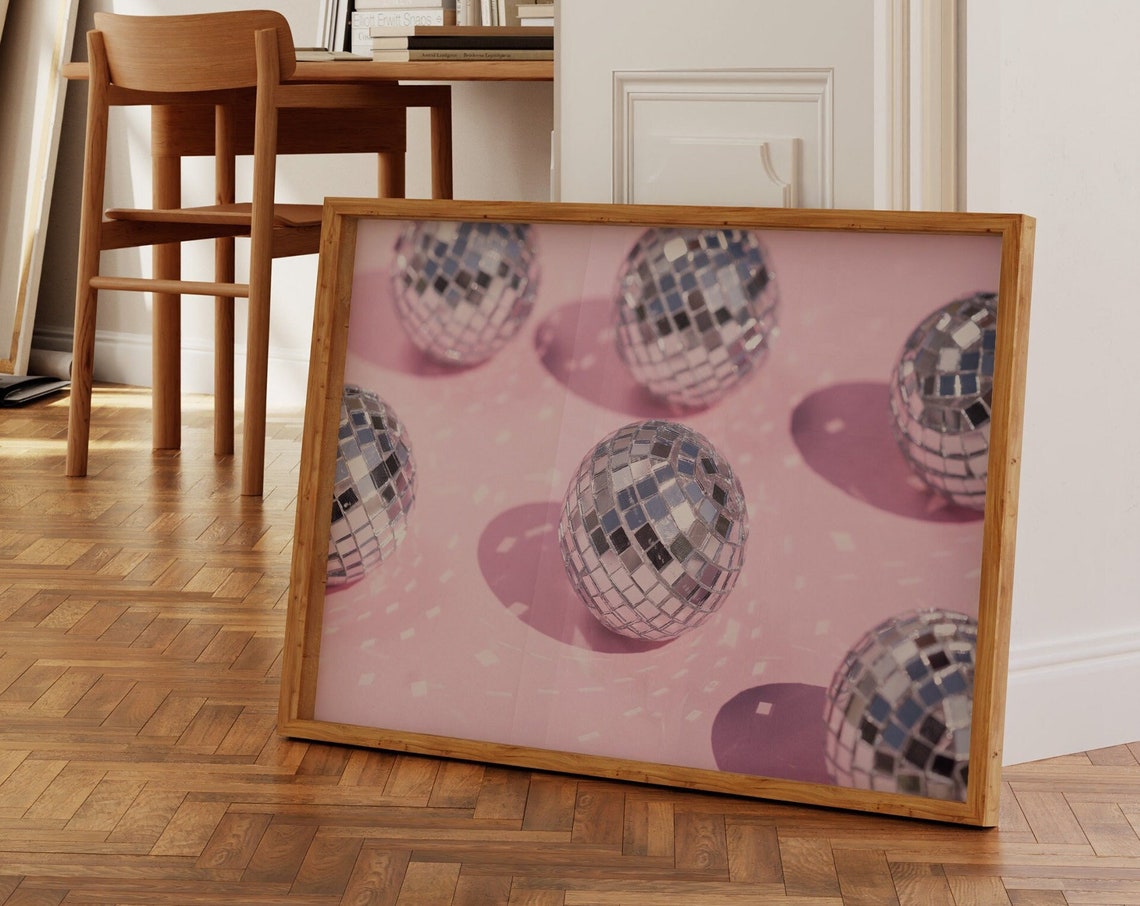 Silver Pink Disco Ball Party Mirror Balls Retro Dance Poster
