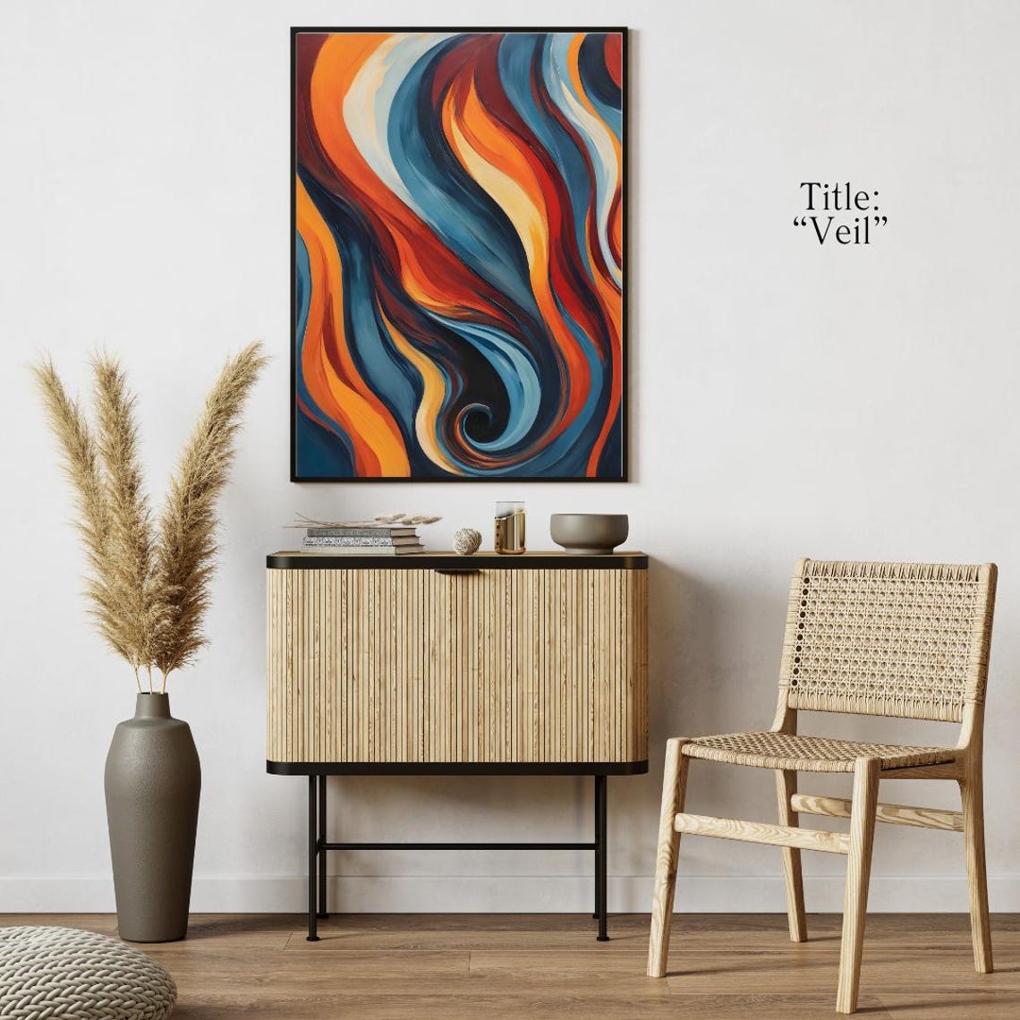 Flowing Wavy Abstract in Fiery Orange Red and Teal Art Poster - Image 4