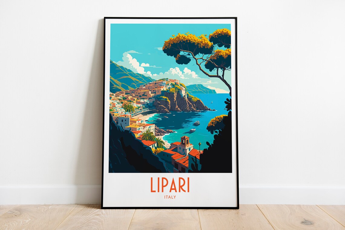 Lipari Island Italy Travel Poster, Aeolian Islands