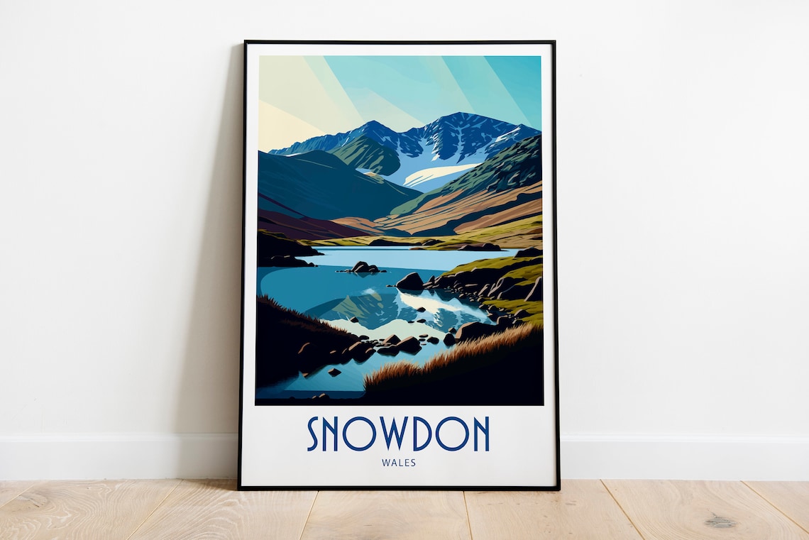 Snowdon Travel Poster, Wales Mountain Landscape