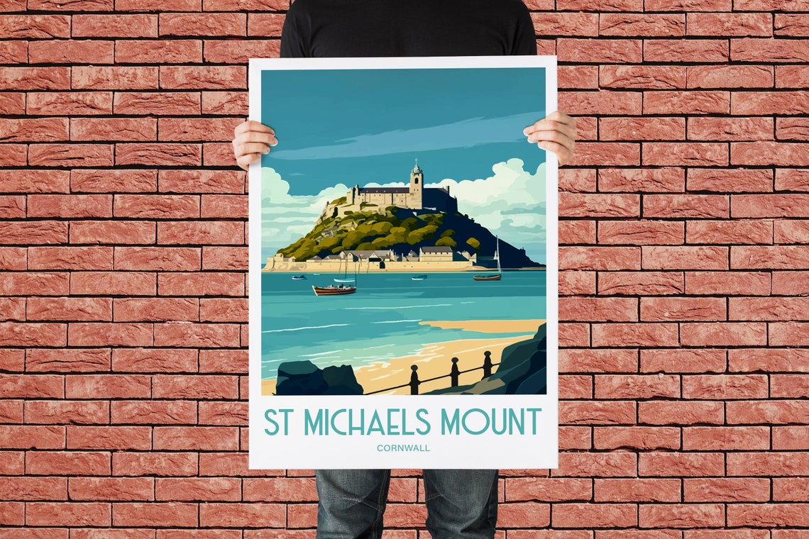 St Michaels Mount Cornwall Island Castle Retro Travel Poster - Image 2