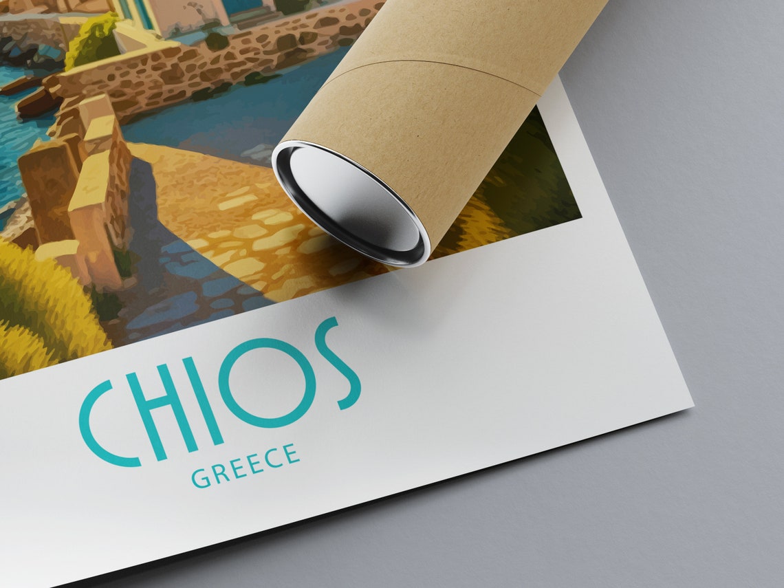 Chios Island Greece Seaside Windmills Sunset Vintage Travel Poster - Image 2