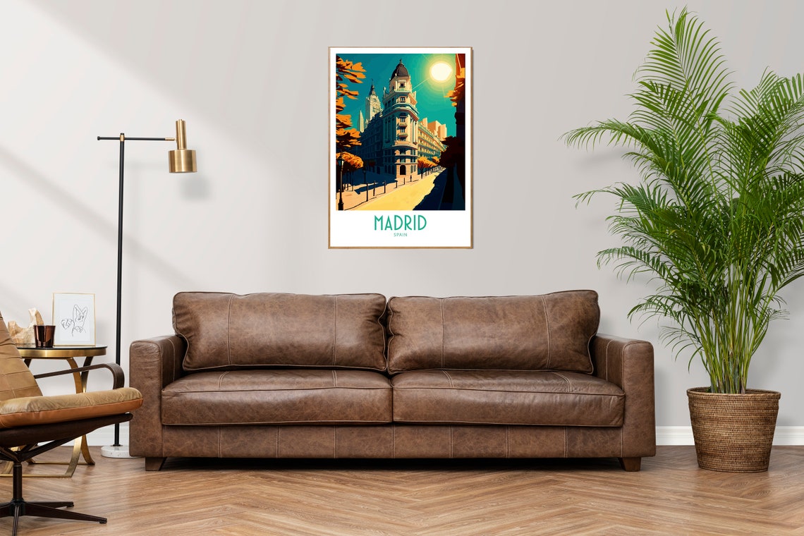 Madrid Spain Sunlit City Avenue Landmark Vintage Travel Poster - Image 2
