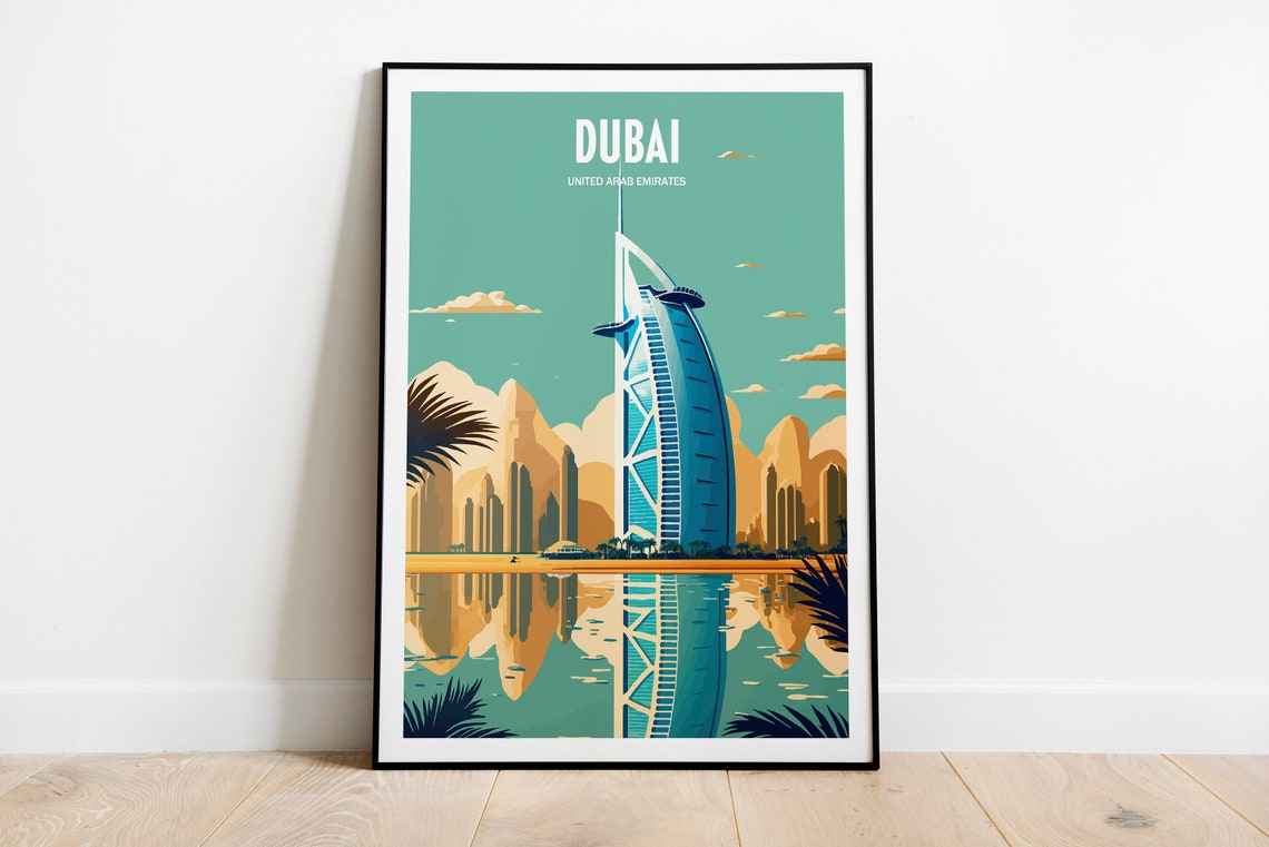 Dubai Burj Al Arab Sail Hotel Reflection Luxury Travel Poster