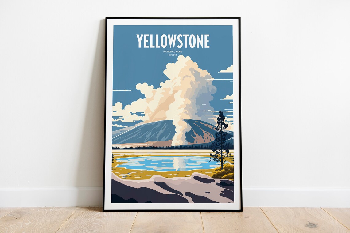 Yellowstone National Park Geyser Eruption Vintage Travel Poster