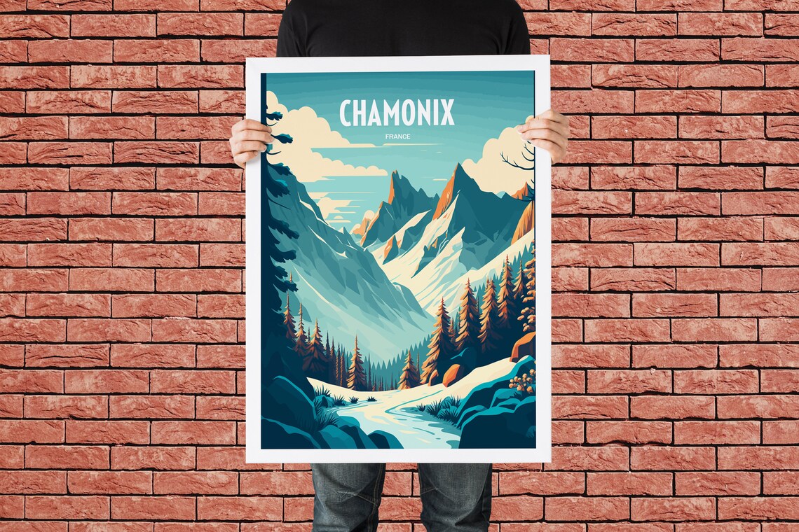 Chamonix Travel Poster, Skiing Mountain Peak - Image 3
