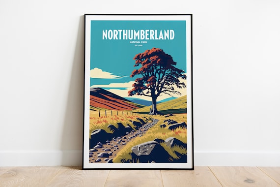 Northumberland National Park Moor Tree Path Vintage Travel Poster