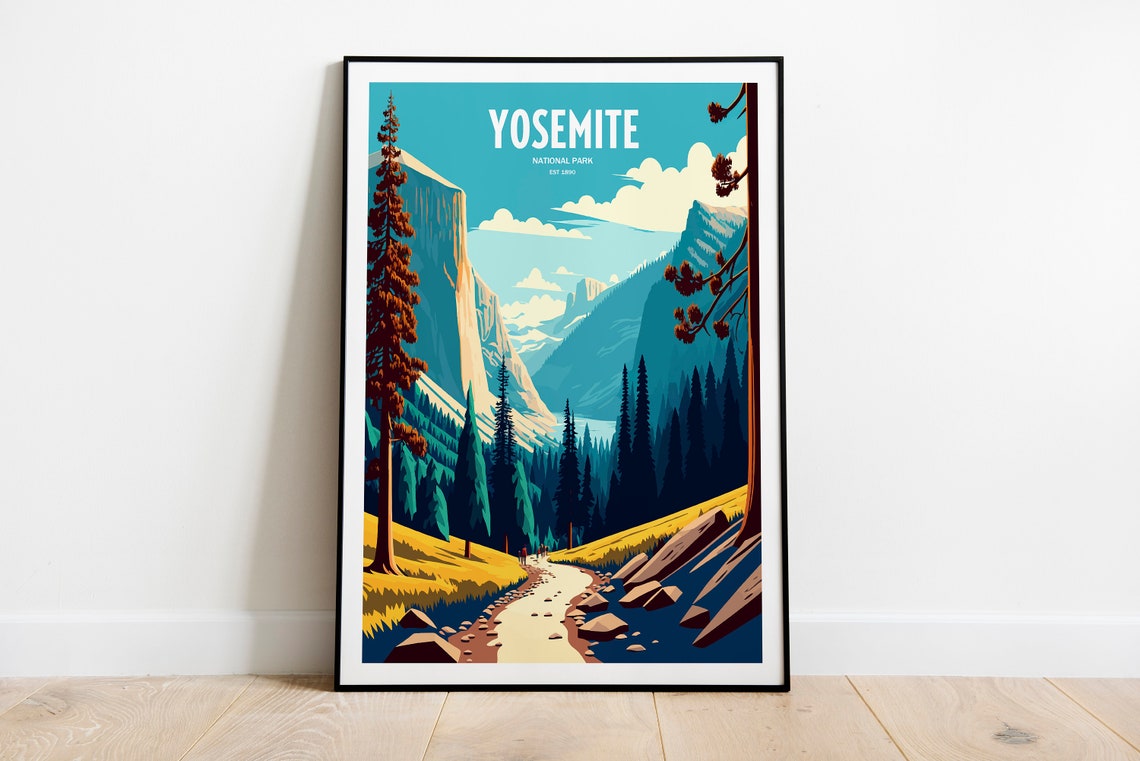 Yosemite National Park Granite Cliffs Valley Trail Poster Art