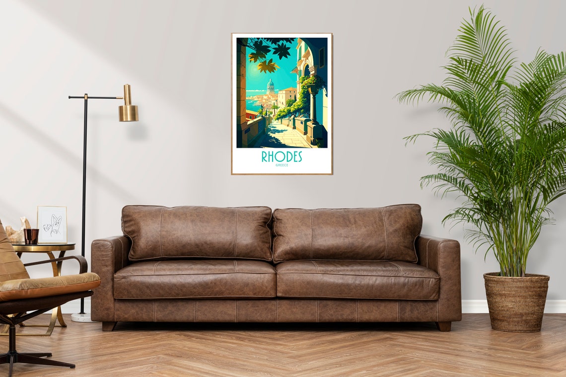 Rhodes Greece Old Town Walkway Sea View Vintage Travel Poster - Image 3