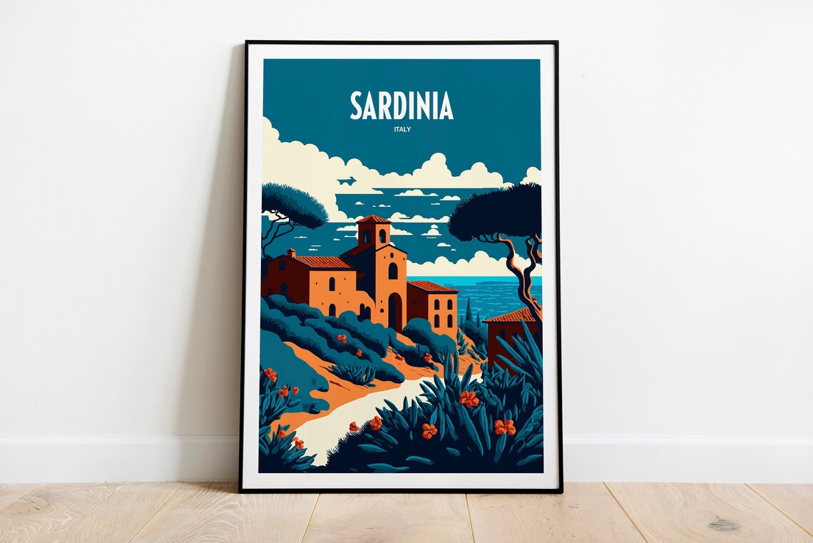 Sardinia Italy Travel Poster, Italian Island Travel Art