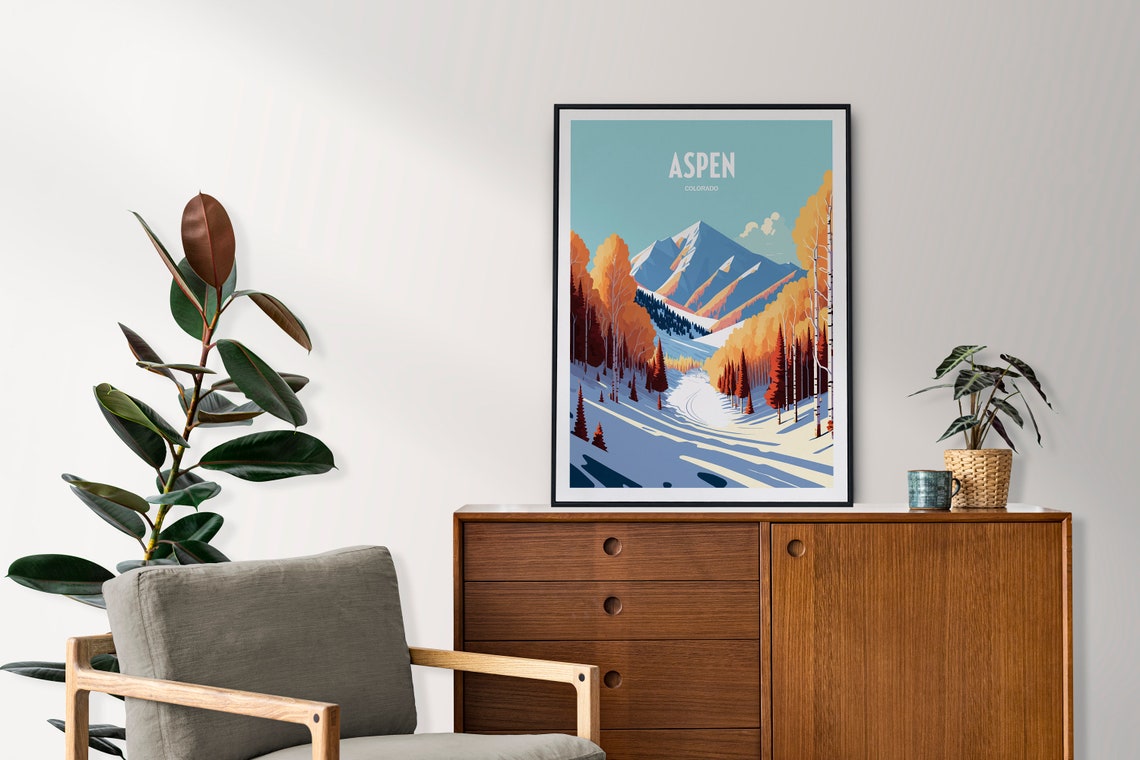 Aspen Ski Travel Print Aspen Resort Travel Art Skiing Travel Print Skiing Slope Aspen Skiing Travel Poster - Image 2