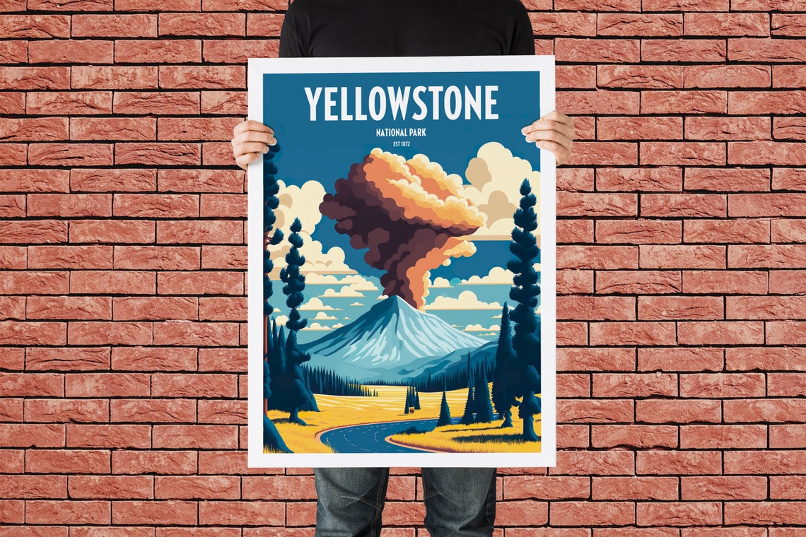 Yellowstone National Park Vintage Poster Geyser Eruption Art - Image 4
