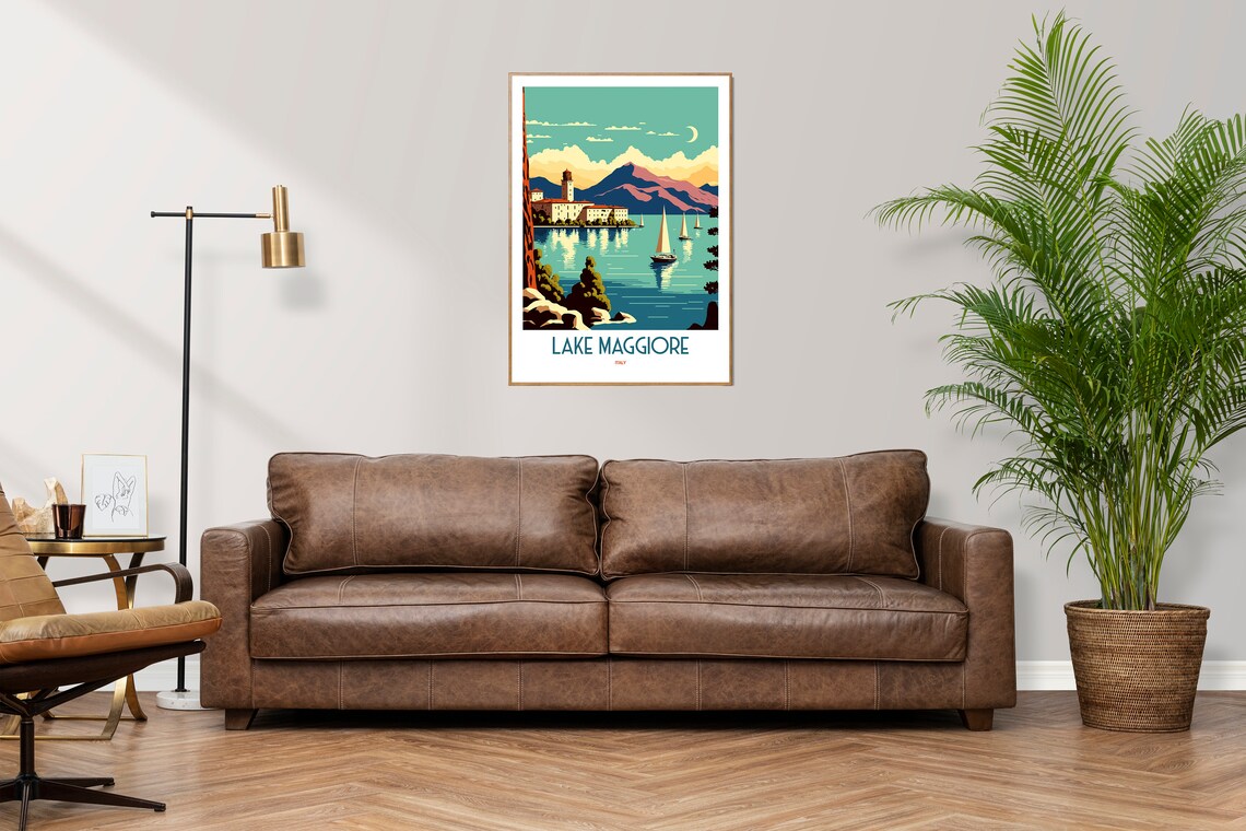 Lake Maggiore Italy Sailboats Mountain Lake Vintage Travel Poster - Image 3
