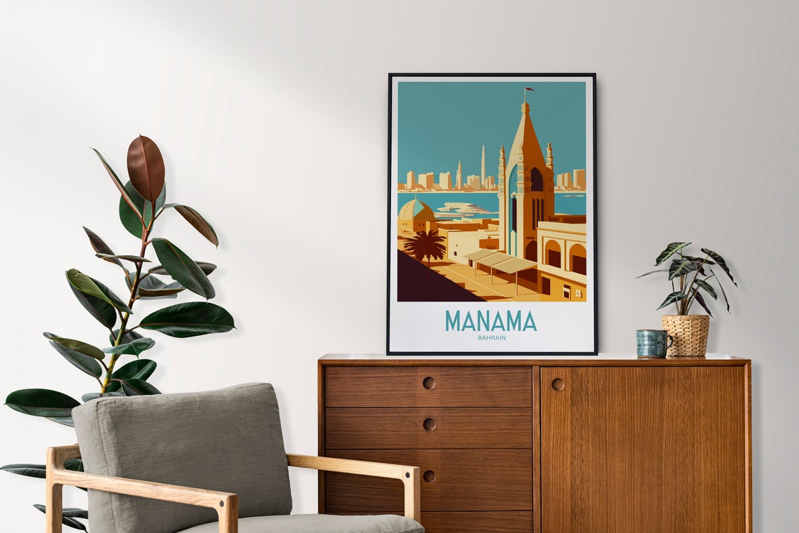Manama Bahrain Waterfront Skyline Retro Vintage Travel Poster - Image 4