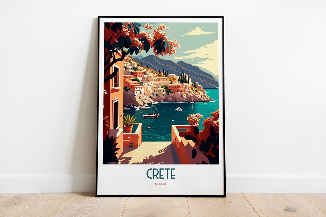 Crete Greece Seaside Travel Poster, Landmark Print