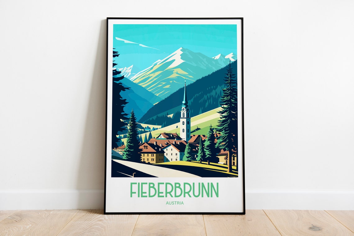 Fieberbrunn Austria Alpine Mountain Village Vintage Travel Poster