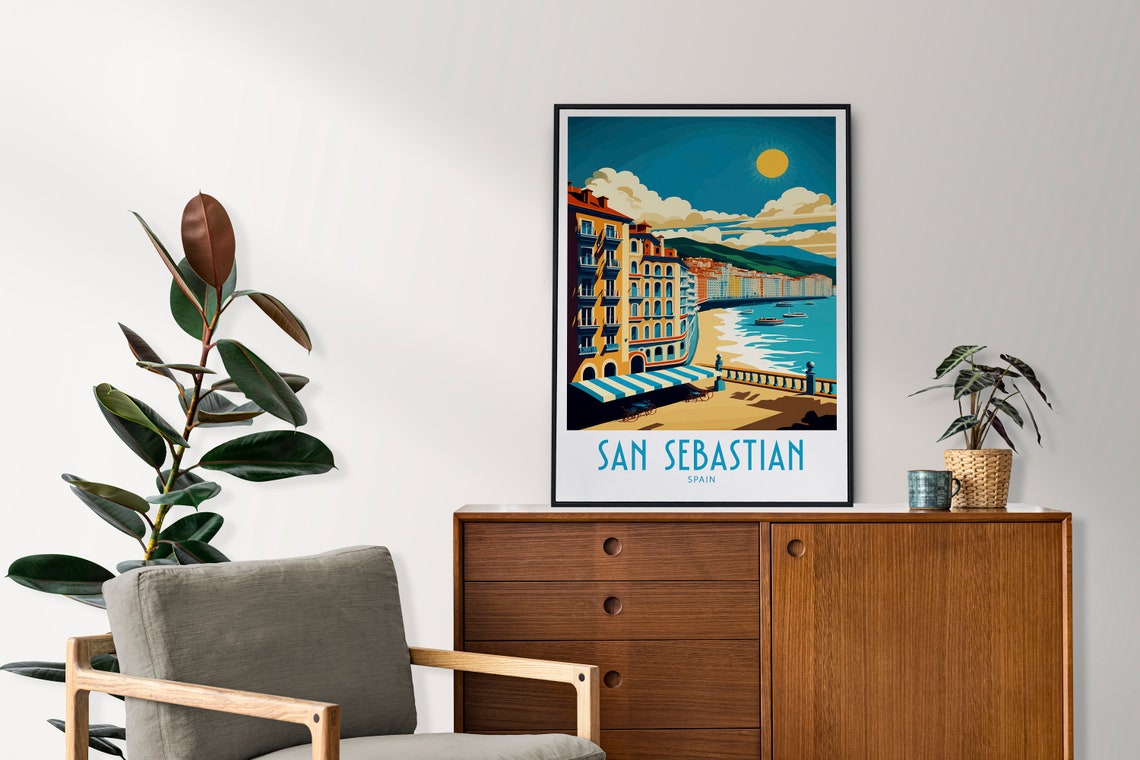 San Sebastian Spain Beachfront Promenade Retro Travel Poster Decor - Image 3