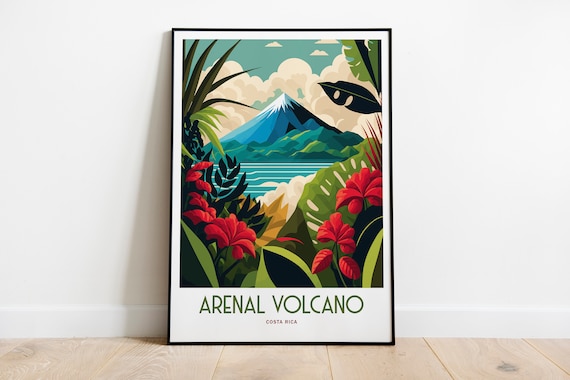 Arenal Volcano Travel Poster, Costa Rica Landscape