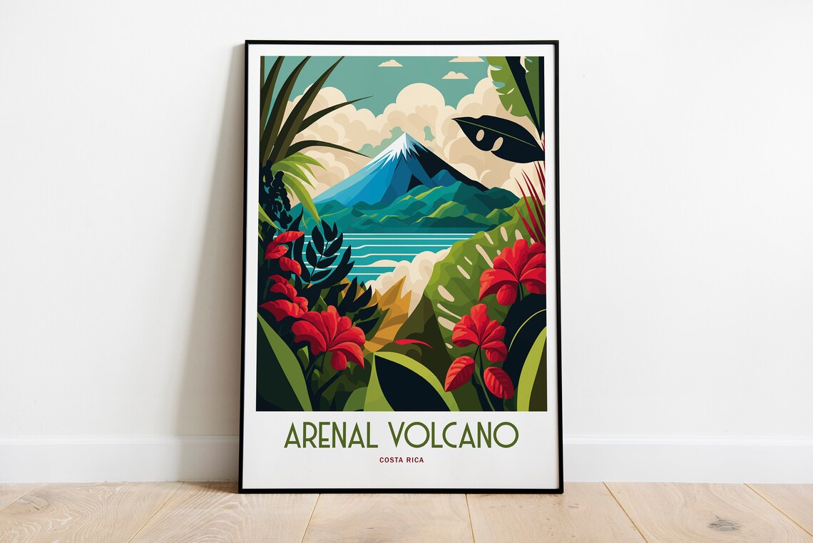 Arenal Volcano Travel Poster, Costa Rica Landscape