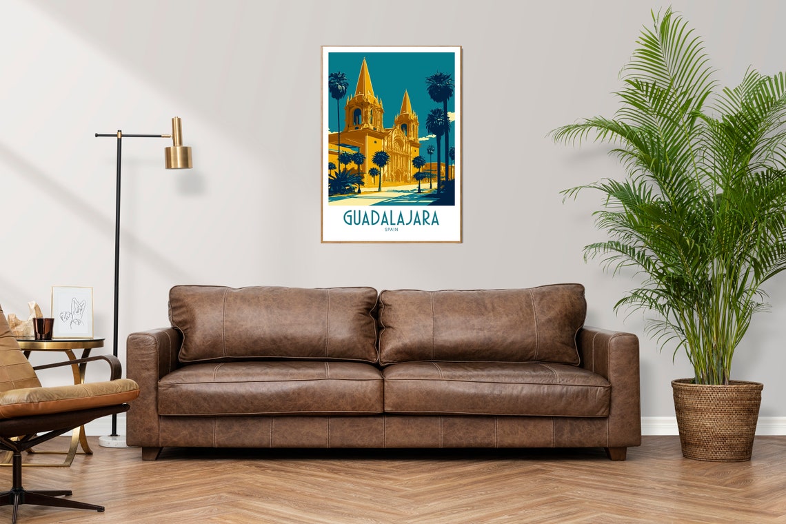 Guadalajara Spain Travel Poster with Cathedral and Palm Trees - Image 3