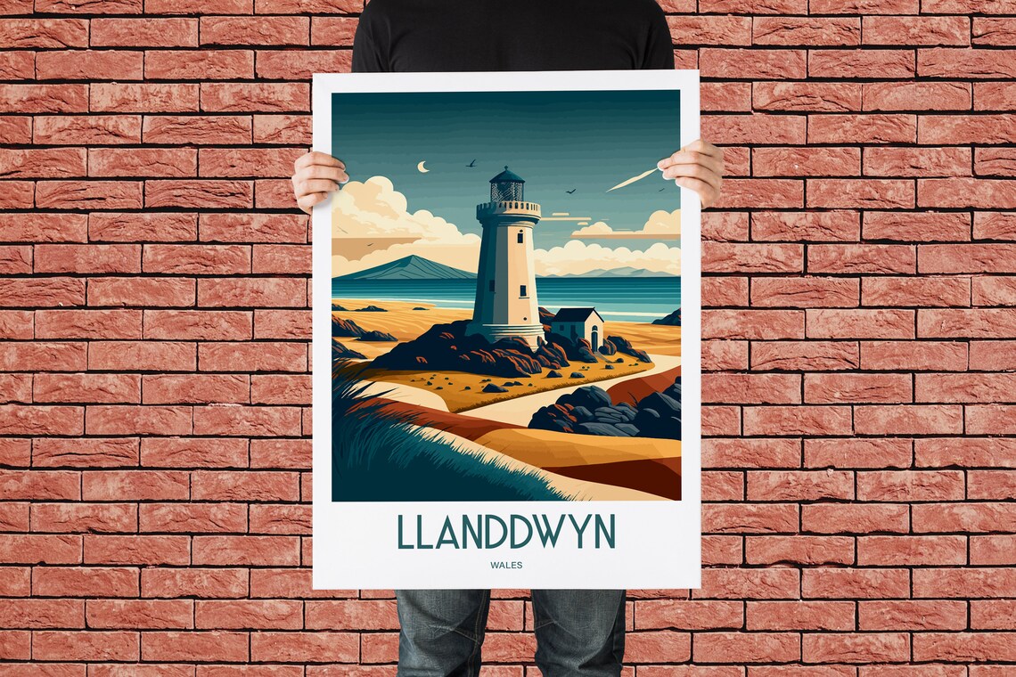 Llanddwyn Wales Island Lighthouse Rocky Coast Vintage Travel Poster - Image 3