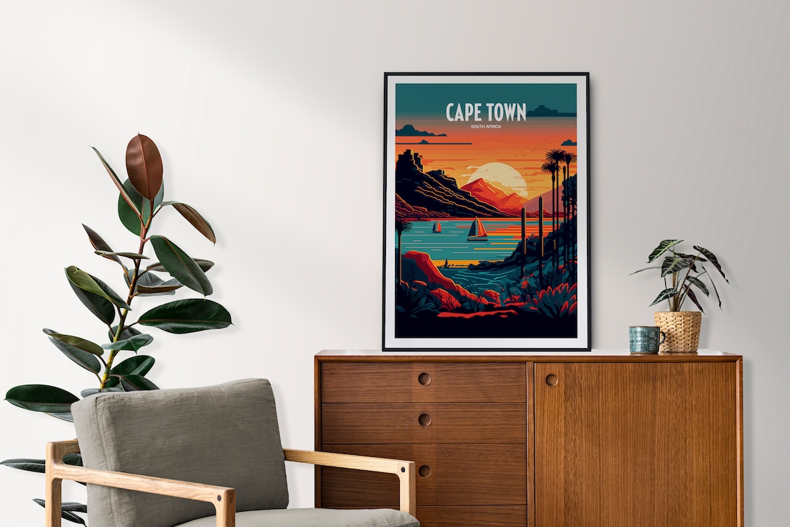 Cape Town South Africa Sunset Sailboats Mountain Travel Poster - Image 2