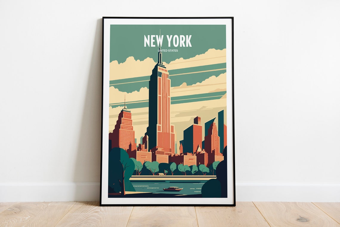 New York City Skyline Empire State Building Vintage Travel Poster